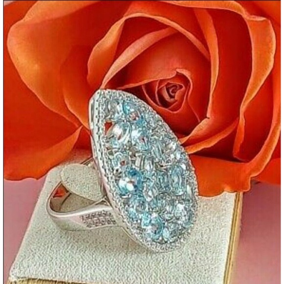 Natural Sky-Blue Topaz Gemstone 925 Sterling Silver Ring size 7 - Picture 6 of 8